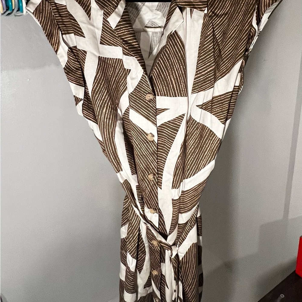 Worthington Brown and White Maxi Dress with Wrap Tie Front and Dolman Sleeves